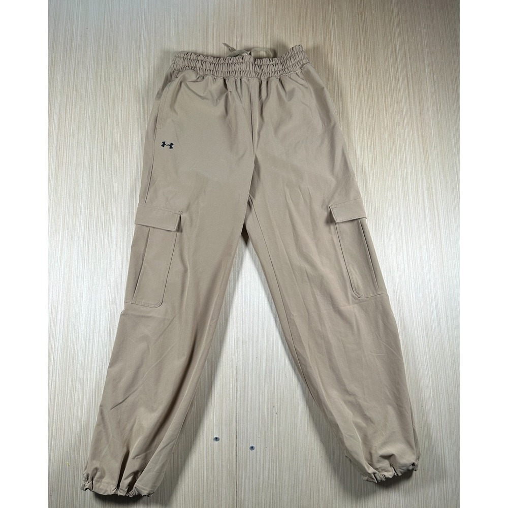 Under Armour Cargo Pants Mens XS Brown‎ Logo Tapered Leg Drawstring Streetwear